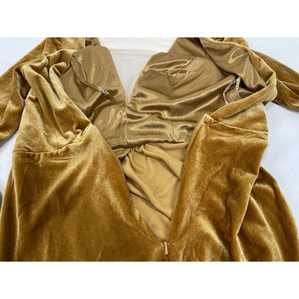 Jenny Yoo Collection Formal Long Sleeve Velvet A Line Maxi Dress Womens 4 Gold - Picture 5 of 8